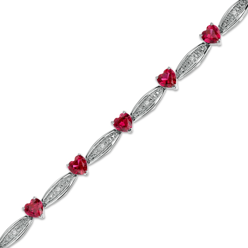 5.0mm Heart-Shaped Lab-Created Ruby and White Lab-Created Sapphire Alternating Line Bracelet in Sterling Silver - 7.5"|Peoples Jewellers