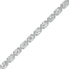 Thumbnail Image 1 of 5.0mm White Lab-Created Sapphire and 0.04 CT. T.W. Diamond Oval Frame Line Bracelet in Sterling Silver - 7.5"