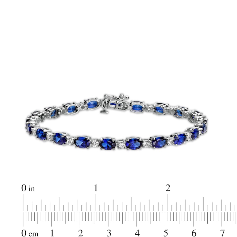 Main Image 3 of Oval Blue and White Lab-Created Sapphire Alternating Line Bracelet in Sterling Silver - 7.25"