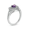 Thumbnail Image 2 of 5.0mm Heart-Shaped Amethyst and White Lab-Created Sapphire Double Frame Ring in Sterling Silver