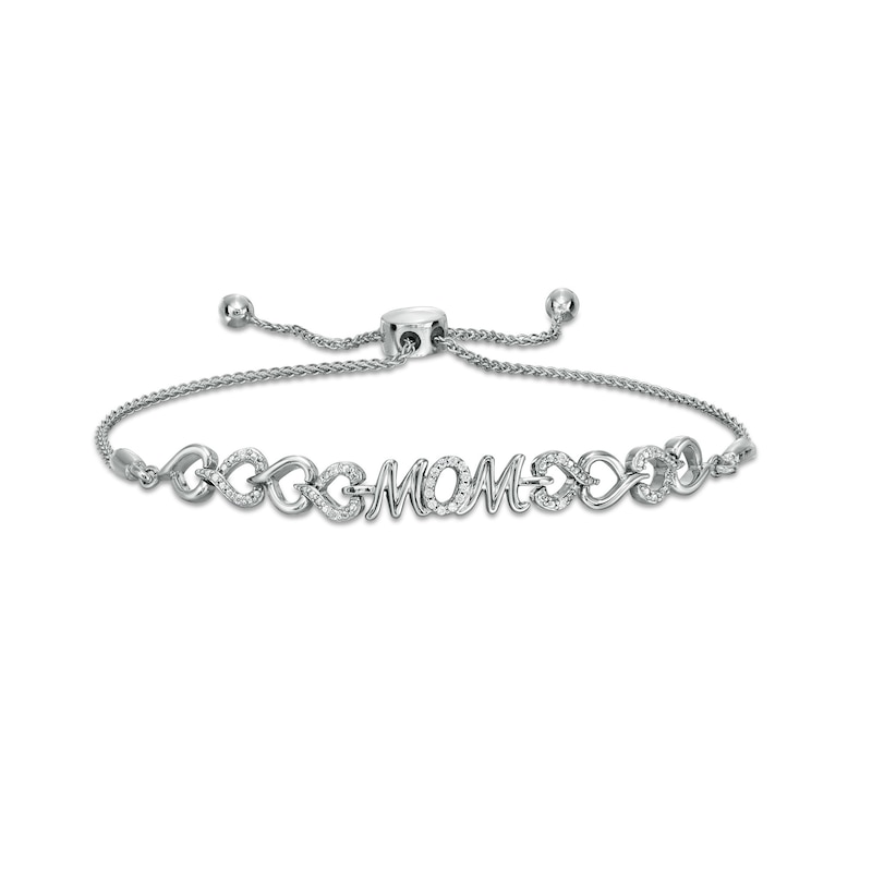 0.066 CT. T.W. Diamond "MOM" Heart Bolo Bracelet in Sterling Silver – 9.5"|Peoples Jewellers