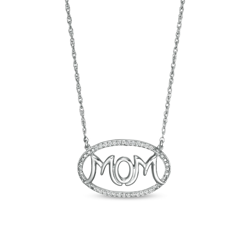 0.067 CT. T.W. Diamond "MOM" Oval Outline Necklace in Sterling Silver