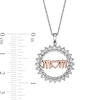 0.086 CT. T.W. Diamond "mom" Heart Sunburst Frame Pendant in Sterling Silver and 10K Rose Gold