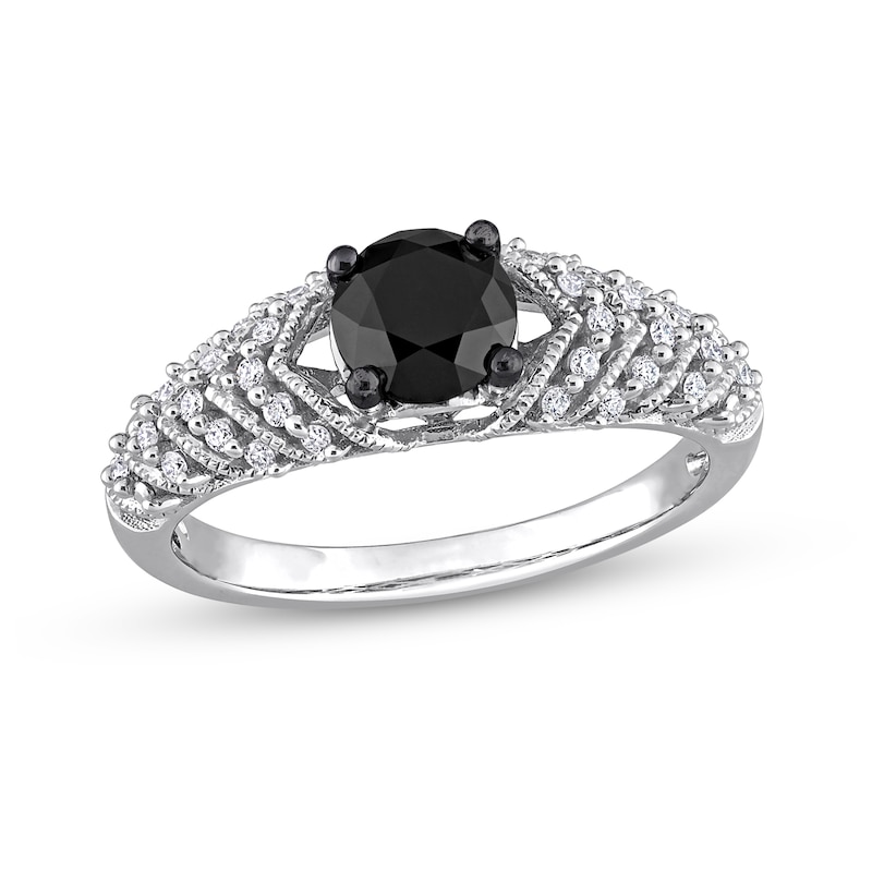 0.84 CT. T.W. Black Enhanced and White Diamond Chevron Engagement Ring in 14K White Gold