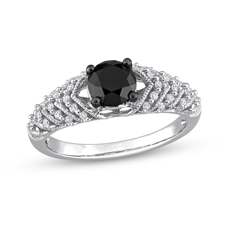 0.84 CT. T.W. Black Enhanced and White Diamond Chevron Engagement Ring in 14K White Gold