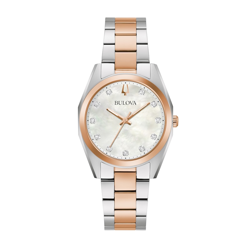Ladies' Bulova Surveyor Diamond Accent Two-Tone Watch with Mother-of-Pearl Dial (Model: 98P207)