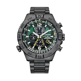 Men's Citizen Eco-Drive® Promaster Navihawk Gunmetal Grey IP Chronograph Watch with Green Dial (Model: AT8227-56X)