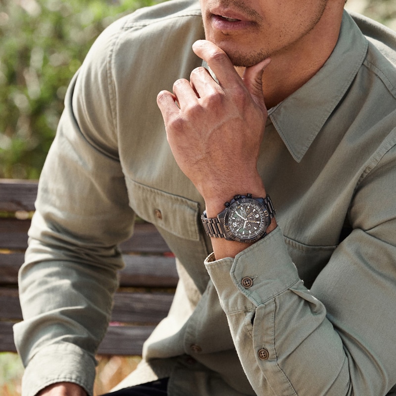 Main Image 2 of Men's Citizen Eco-Drive® Promaster Navihawk Gunmetal Grey IP Chronograph Watch with Green Dial (Model: AT8227-56X)