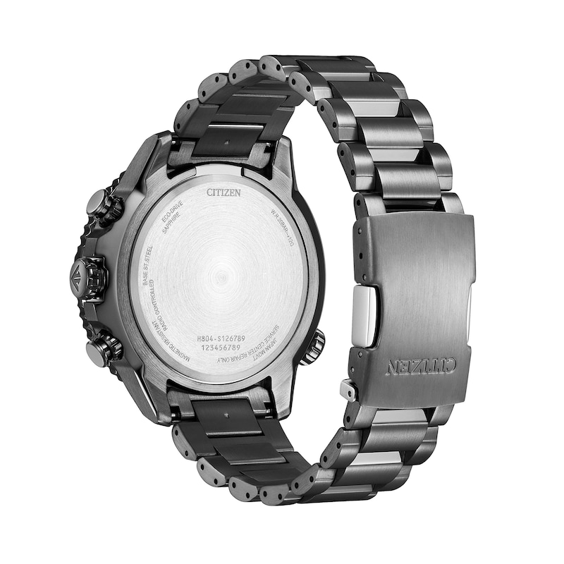 Main Image 4 of Men's Citizen Eco-Drive® Promaster Navihawk Gunmetal Grey IP Chronograph Watch with Green Dial (Model: AT8227-56X)