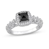 Thumbnail Image 1 of 1.13 CT. T.W. Cushion-Shaped Black Enhanced and White Diamond Frame Vintage-Style Engagement Ring in 14K White Gold