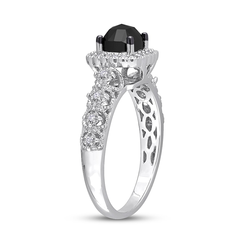 Main Image 3 of 1.13 CT. T.W. Cushion-Shaped Black Enhanced and White Diamond Frame Vintage-Style Engagement Ring in 14K White Gold
