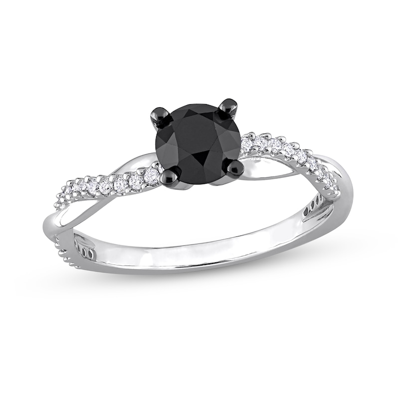 Main Image 1 of 1.15 CT. T.W. Black Enhanced and White Diamond Twist Shank Engagement Ring in 14K White Gold