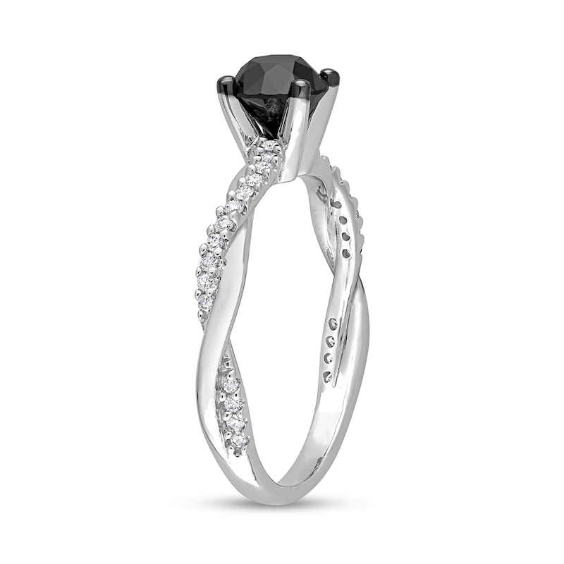 Main Image 3 of 1.15 CT. T.W. Black Enhanced and White Diamond Twist Shank Engagement Ring in 14K White Gold