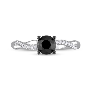 1.15 CT. T.W. Black Enhanced and White Diamond Twist Shank Engagement Ring in 14K White Gold