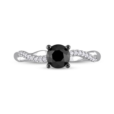 1.15 CT. T.W. Black Enhanced and White Diamond Twist Shank Engagement Ring in 14K White Gold