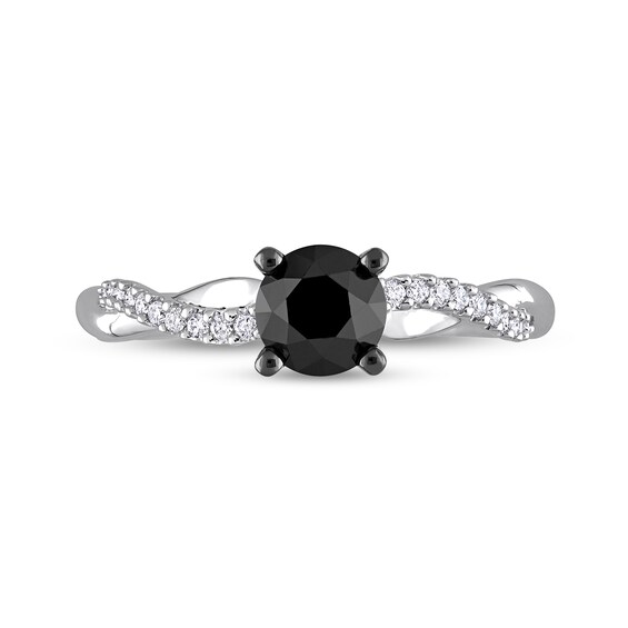1.15 CT. T.W. Black Enhanced and White Diamond Twist Shank Engagement Ring in 14K White Gold