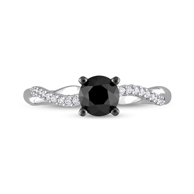 Main Image 4 of 1.15 CT. T.W. Black Enhanced and White Diamond Twist Shank Engagement Ring in 14K White Gold