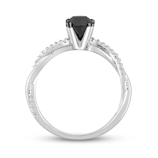 1.15 CT. T.W. Black Enhanced and White Diamond Twist Shank Engagement Ring in 14K White Gold