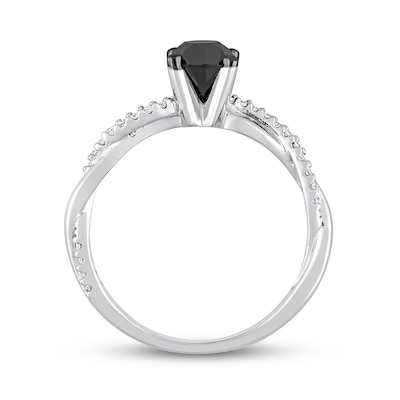 1.15 CT. T.W. Black Enhanced and White Diamond Twist Shank Engagement Ring in 14K White Gold