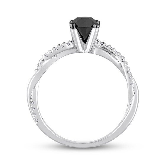 1.15 CT. T.W. Black Enhanced and White Diamond Twist Shank Engagement Ring in 14K White Gold