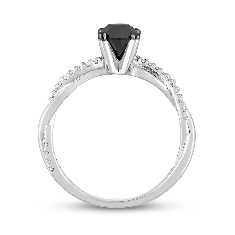 Main Image 5 of 1.15 CT. T.W. Black Enhanced and White Diamond Twist Shank Engagement Ring in 14K White Gold