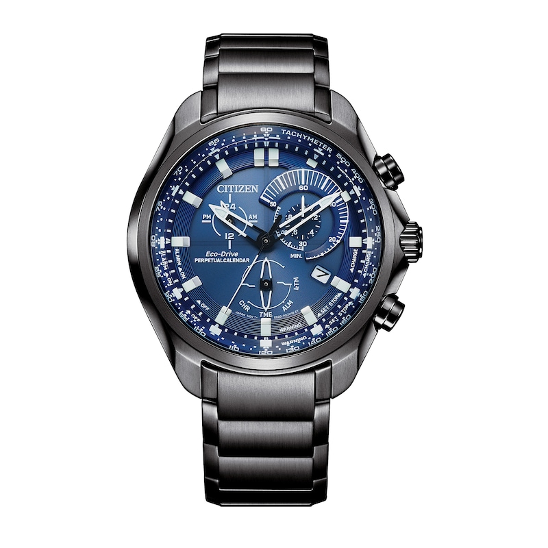 Men's Citizen Eco-Drive® Sport Luxury Gunmetal Grey Chronograph Watch with Blue Dial (Model: BL5607-54L)|Peoples Jewellers