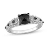 1.12 CT. T.W. Black Enhanced and White Cushion-Shaped Diamond Twist Shank Engagement Ring in 14K White Gold