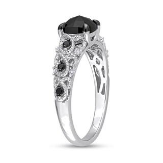 1.12 CT. T.W. Black Enhanced and White Cushion-Shaped Diamond Twist Shank Engagement Ring in 14K White Gold