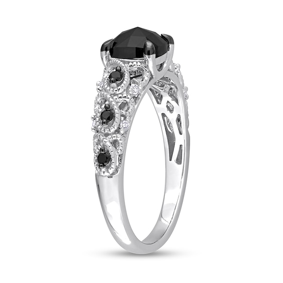 1.12 CT. T.W. Black Enhanced and White Cushion-Shaped Diamond Twist Shank Engagement Ring in 14K White Gold