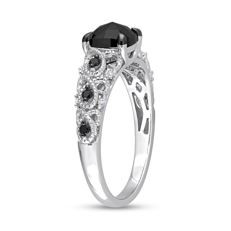 1.12 CT. T.W. Black Enhanced and White Cushion-Shaped Diamond Twist Shank Engagement Ring in 14K White Gold