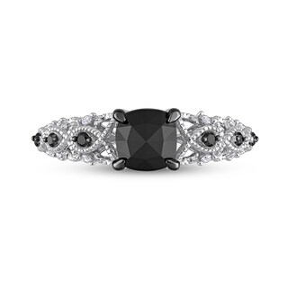 1.12 CT. T.W. Black Enhanced and White Cushion-Shaped Diamond Twist Shank Engagement Ring in 14K White Gold