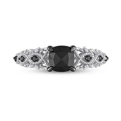 1.12 CT. T.W. Black Enhanced and White Cushion-Shaped Diamond Twist Shank Engagement Ring in 14K White Gold