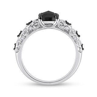 1.12 CT. T.W. Black Enhanced and White Cushion-Shaped Diamond Twist Shank Engagement Ring in 14K White Gold