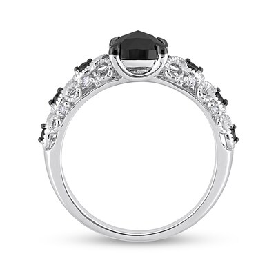 1.12 CT. T.W. Black Enhanced and White Cushion-Shaped Diamond Twist Shank Engagement Ring in 14K White Gold