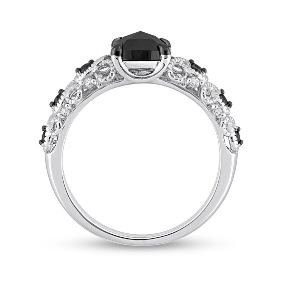 1.12 CT. T.W. Black Enhanced and White Cushion-Shaped Diamond Twist Shank Engagement Ring in 14K White Gold