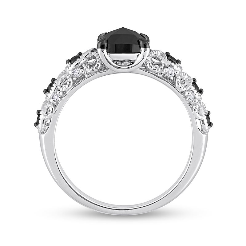 1.12 CT. T.W. Black Enhanced and White Cushion-Shaped Diamond Twist Shank Engagement Ring in 14K White Gold