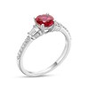 Thumbnail Image 2 of 6.0mm Lab-Created Ruby with Baguette and Round White Lab-Created Sapphire Side Accent Ring in Sterling Silver