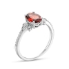 Thumbnail Image 2 of Oval Garnet and 0.086 CT. T.W. Diamond Leaf-Sides Floral Ring in 10K White Gold