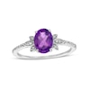 Thumbnail Image 0 of Oval Amethyst and 0.086 CT. T.W. Diamond Leaf-Sides Floral Ring in 10K White Gold