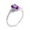 Thumbnail Image 2 of Oval Amethyst and 0.086 CT. T.W. Diamond Leaf-Sides Floral Ring in 10K White Gold