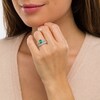 Thumbnail Image 2 of Oval Lab-Created Emerald and White Lab-Created Sapphire Double Row Leaf Shank Bridal Set in Sterling Silver