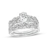 Thumbnail Image 1 of Oval White Lab-Created Sapphire Double Row Leaf Shank Bridal Set in Sterling Silver
