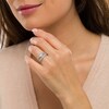 Thumbnail Image 2 of Oval White Lab-Created Sapphire Double Row Leaf Shank Bridal Set in Sterling Silver