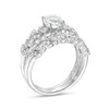 Thumbnail Image 3 of Oval White Lab-Created Sapphire Double Row Leaf Shank Bridal Set in Sterling Silver
