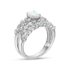 Oval Lab-Created Opal and White Lab-Created Sapphire Double Row Leaf Shank Bridal Set in Sterling Silver