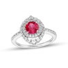 Thumbnail Image 0 of 6.0mm Lab-Created Ruby and White Lab-Created Sapphire Double Crown Frame Ring in Sterling Silver