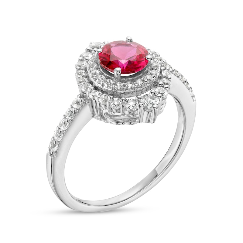 6.0mm Lab-Created Ruby and White Lab-Created Sapphire Double Crown Frame Ring in Sterling Silver