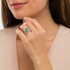 Thumbnail Image 2 of 7.0mm Lab-Created Emerald and White Lab-Created Sapphire Frame Leaf Shank Vintage-Style Bridal Set in Sterling Silver
