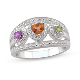 Mother's Heart-Shaped Gemstone Trio Ring (3 Stones)