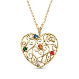 Mother's Gemstone Scrollwork Heart Pendant (3-6 Stones)